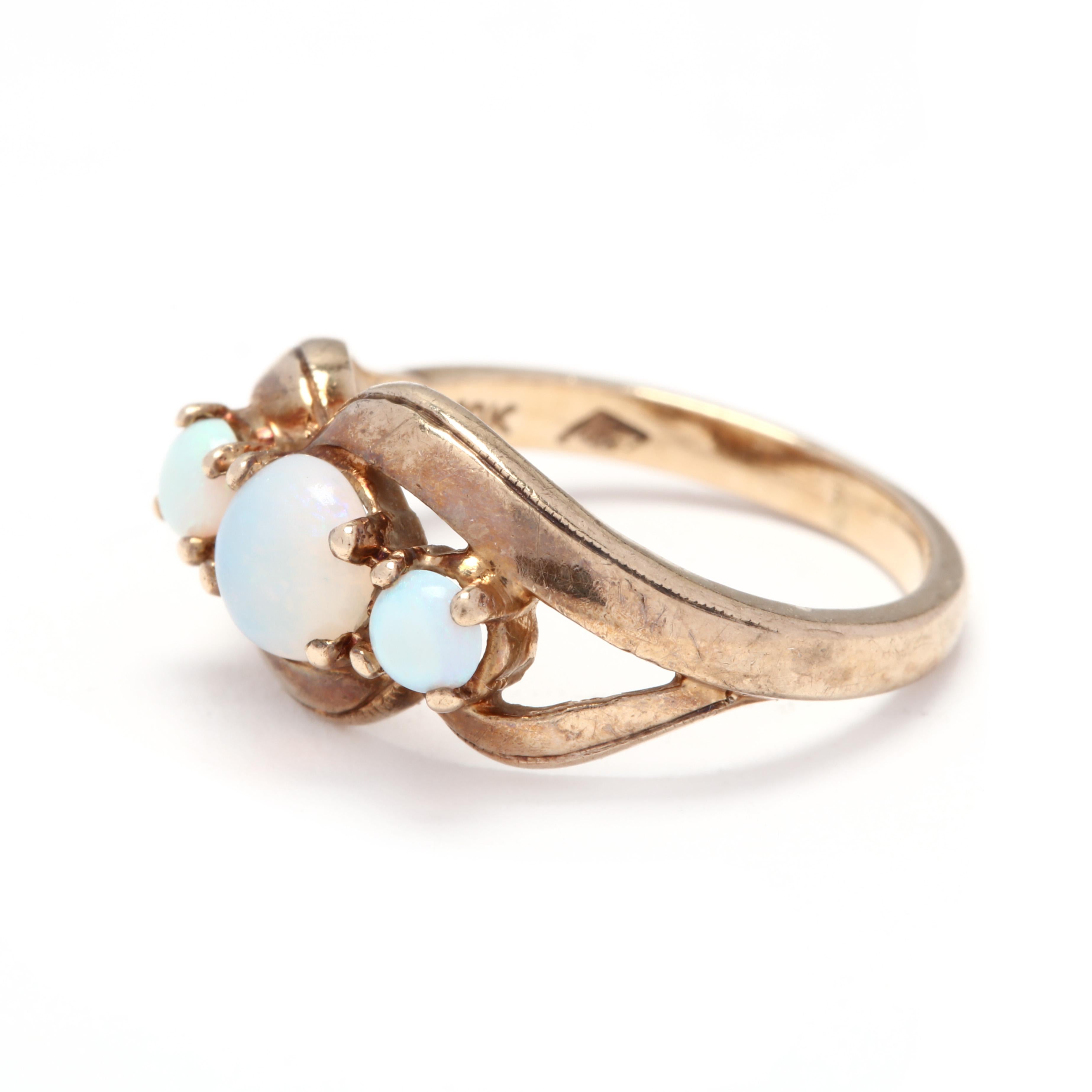 Vintage 10 Karat Yellow Gold and Opal 3-Stone Statement Ring In Good Condition In McLeansville, NC