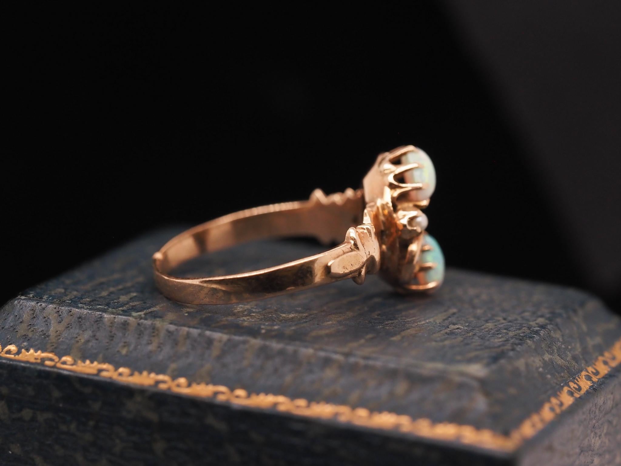 Vintage 10K Yellow Gold Opal and Pearl Cocktail Ring 1