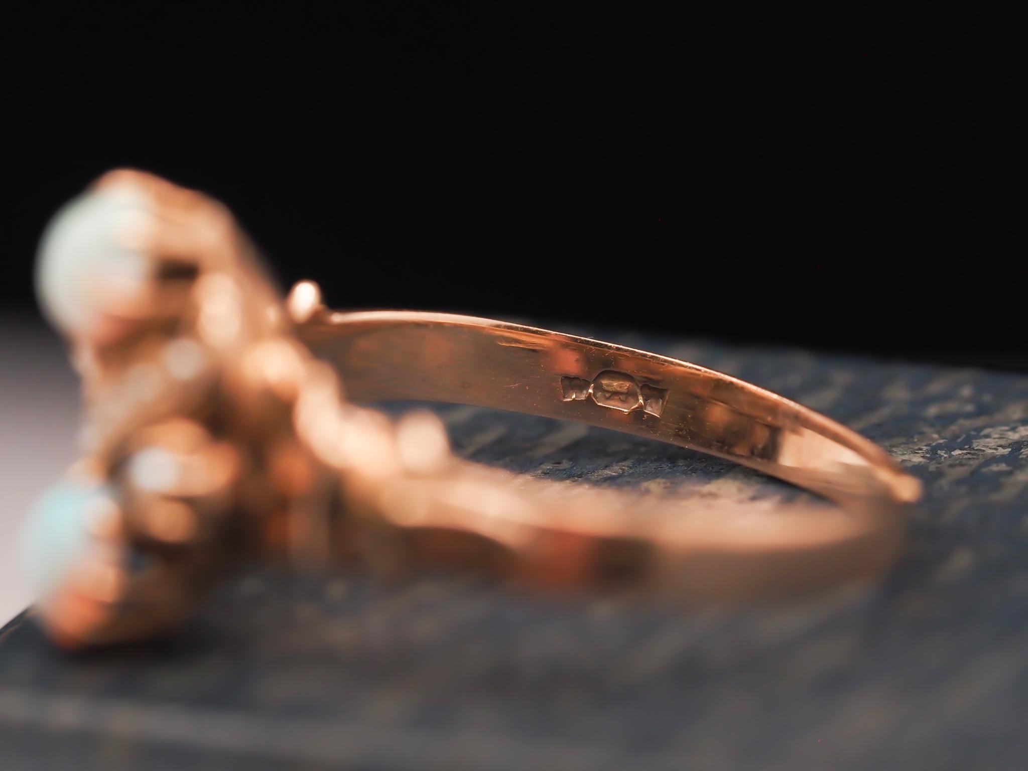 Vintage 10K Yellow Gold Opal and Pearl Cocktail Ring 2