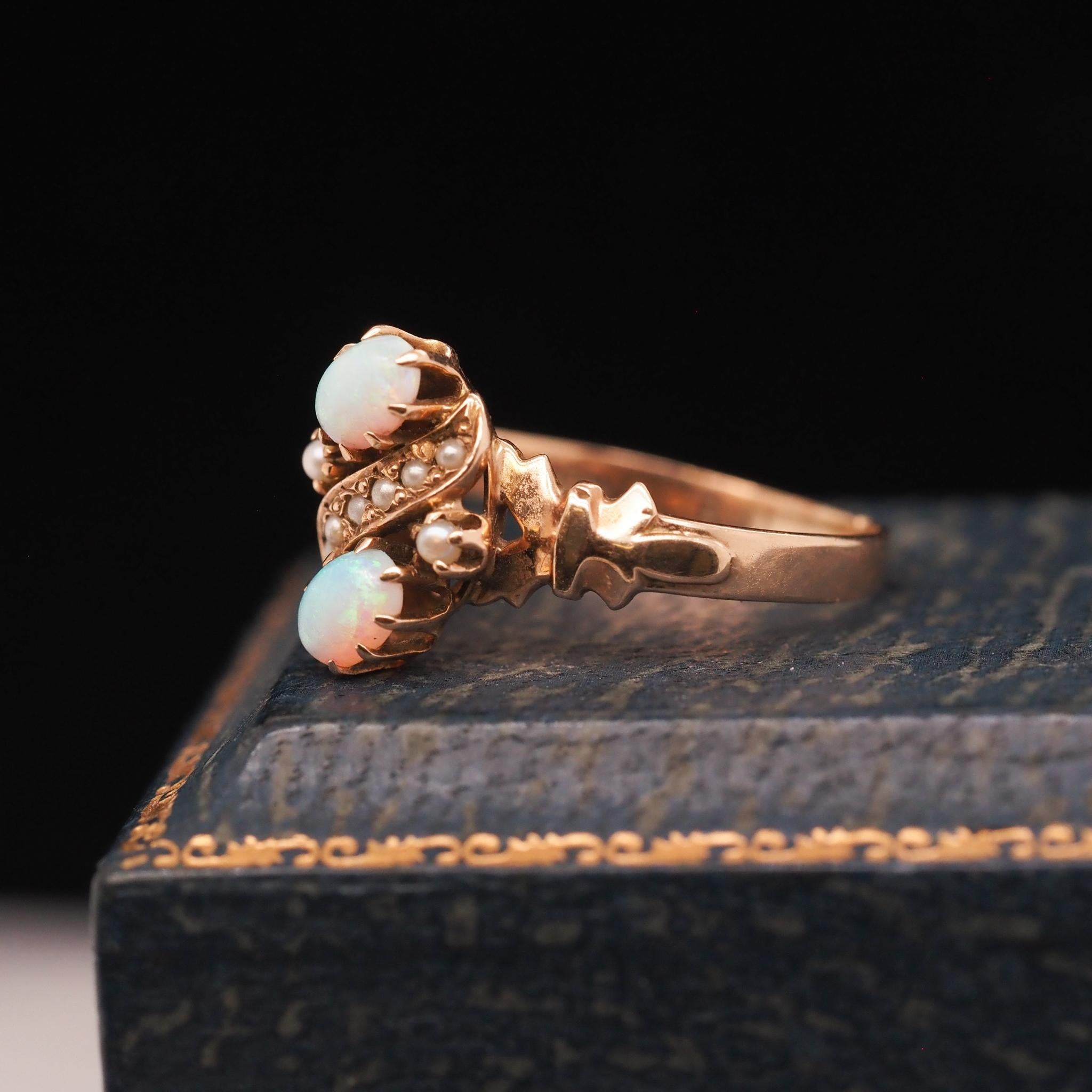 Vintage 10K Yellow Gold Opal and Pearl Cocktail Ring 4