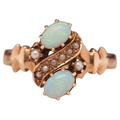 Vintage 10K Yellow Gold Opal and Pearl Cocktail Ring