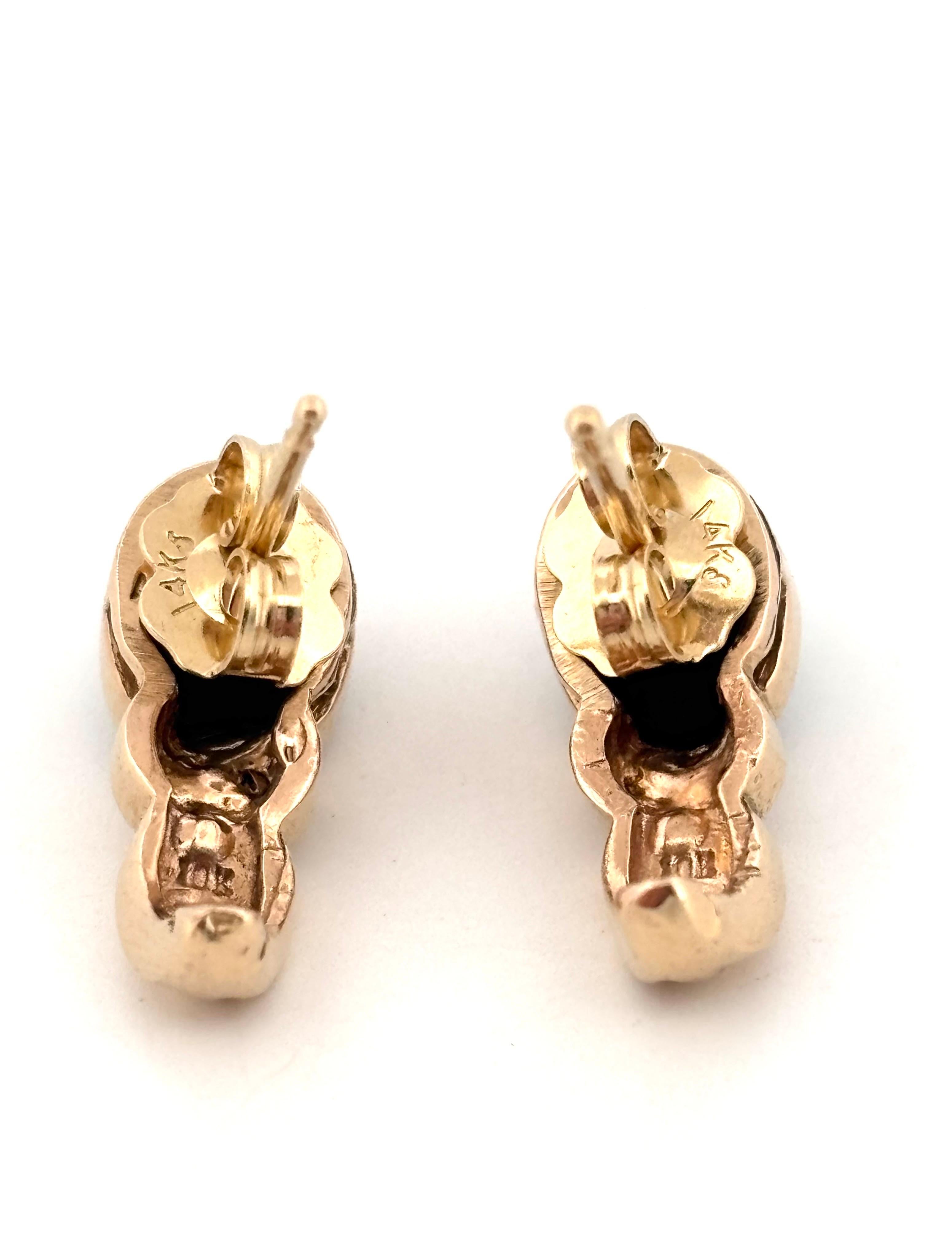 Vintage 10K Yellow Gold Oval Cut Black Opal & 0.03CTW Round Diamond Earrings In Excellent Condition For Sale In Sewickley, PA