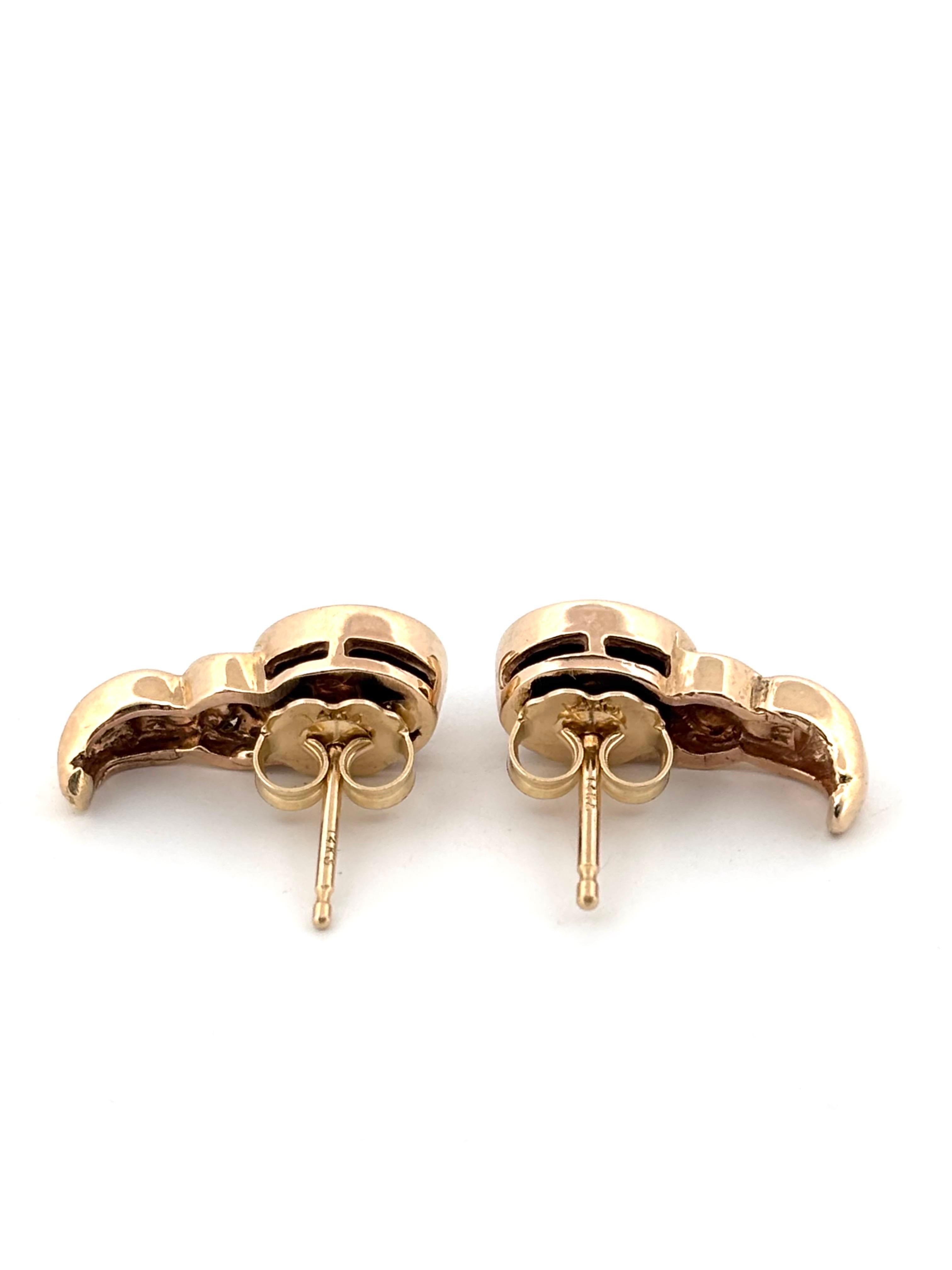 Vintage 10K Yellow Gold Oval Cut Black Opal & 0.03CTW Round Diamond Earrings For Sale 2