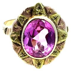 Vintage 10k Yellow Gold Oval Pink Gem Ring