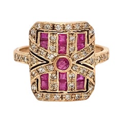 Antique 10 Karat Yellow Gold Ruby and Diamond Ring