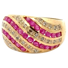 Vintage 10K Yellow Gold Ruby and Diamond Wave Band Ring
