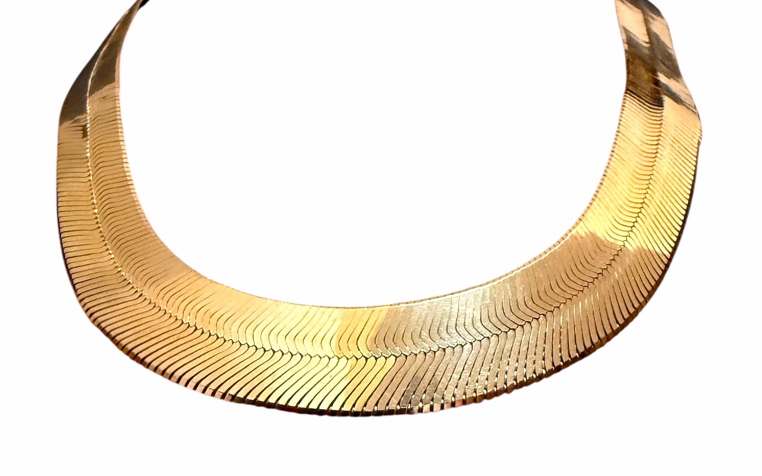 Art Déco Vintage By in oro giallo 10K Collana a spina di pesce scintillante larga 15 mm, 55,33 grammi in vendita
