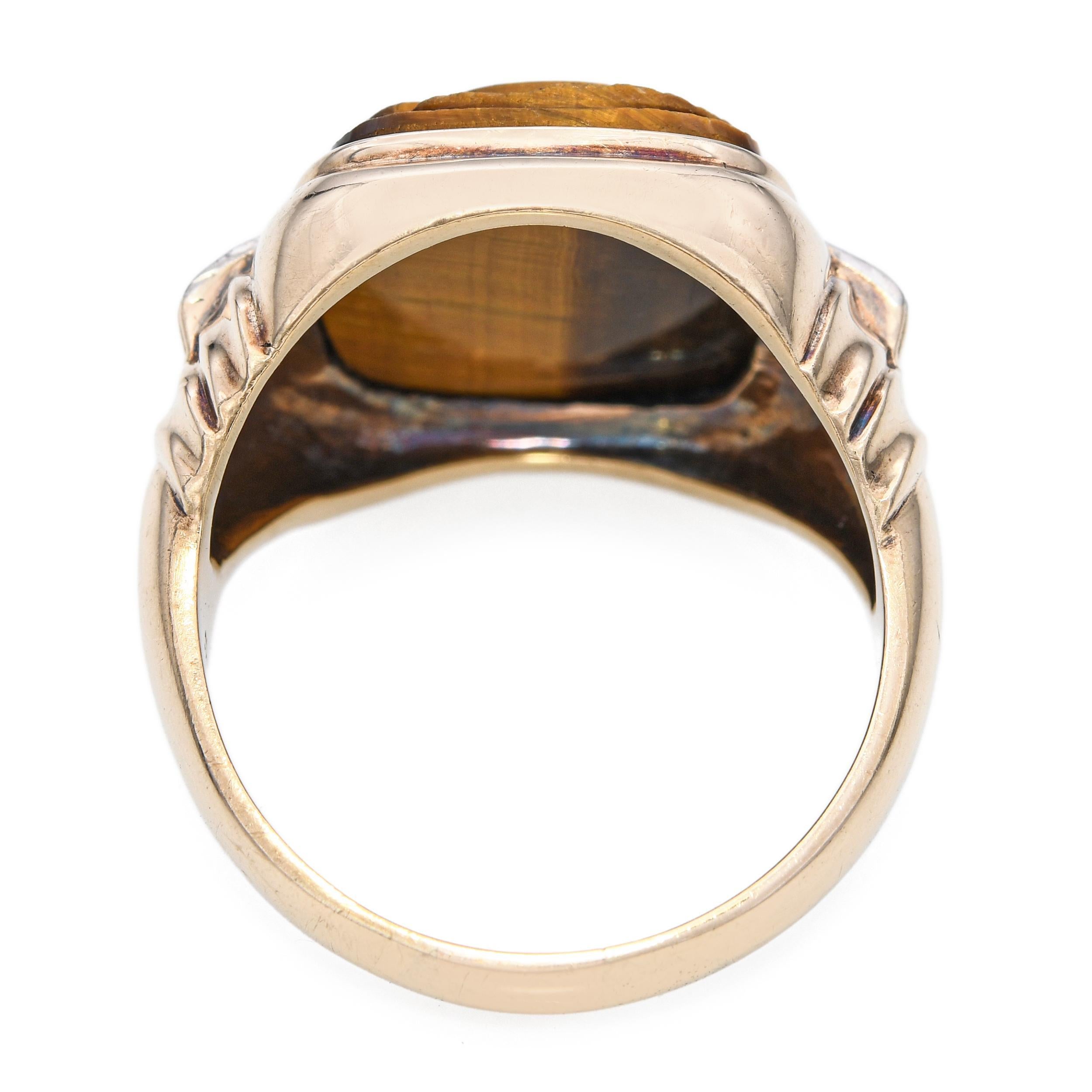 Vintage 10k Gelbgold Tigerauge Kamee und Diamant Ring Damen im Angebot