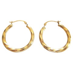 Vintage 10k Yellow Gold Twisted Hoop Earrings, Signed, U.S.A., circa 1980s
