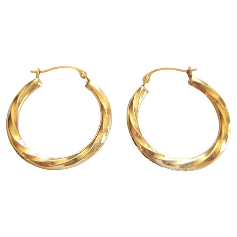 Vintage 10k Yellow Gold Twisted Hoop Earrings, Signed, U.S.A., circa