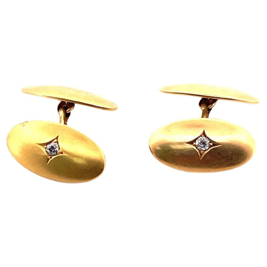 Boutons de manchette vintage en or jaune 10K Victorien Old Euro Diamond en vente