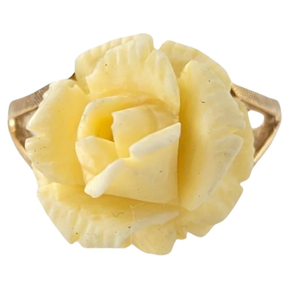 Anillo vintage de oro amarillo de 10 quilates con rosa blanca, tamaño 5,25 #16933