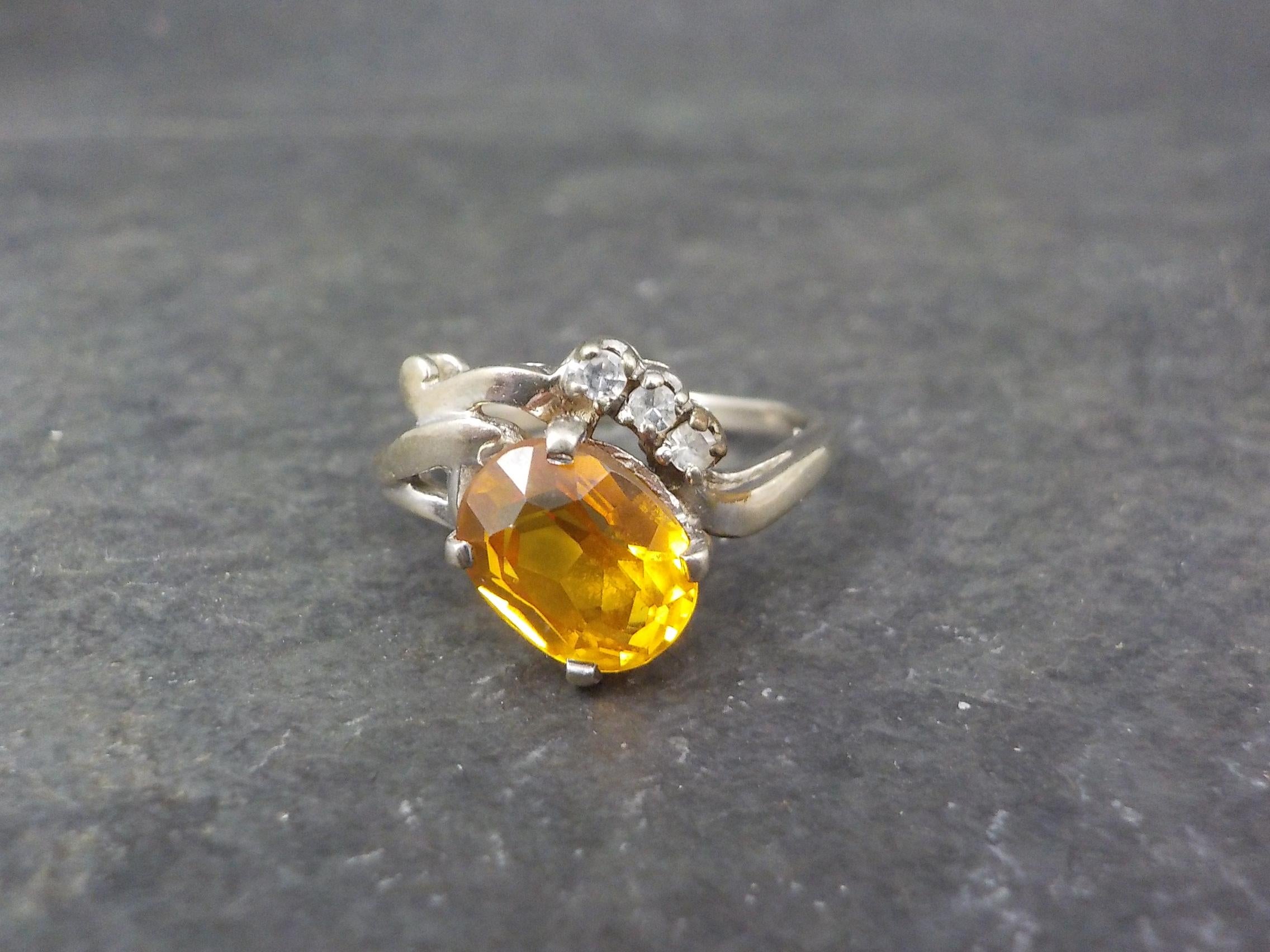 Victorian Vintage 10K Yellow Orange Sapphire Ring Size 8 For Sale