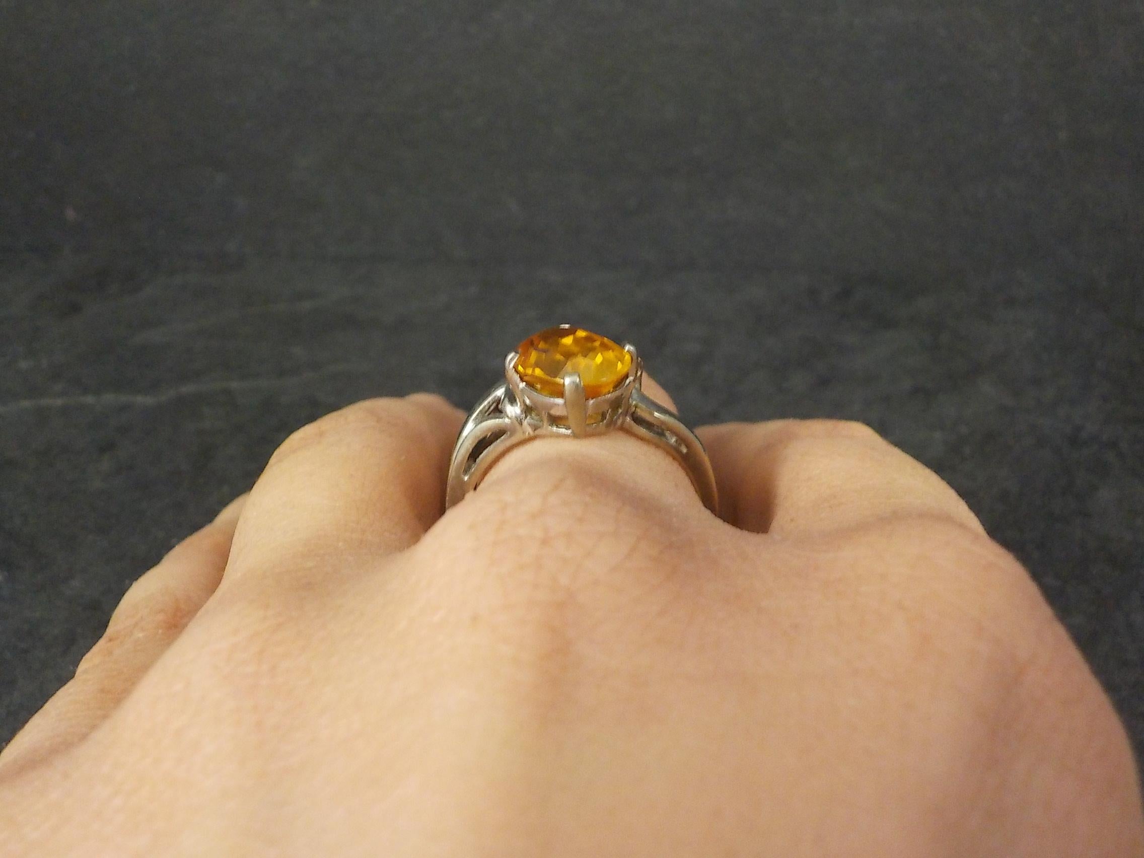 Vintage 10K Yellow Orange Sapphire Ring Size 8 For Sale 2