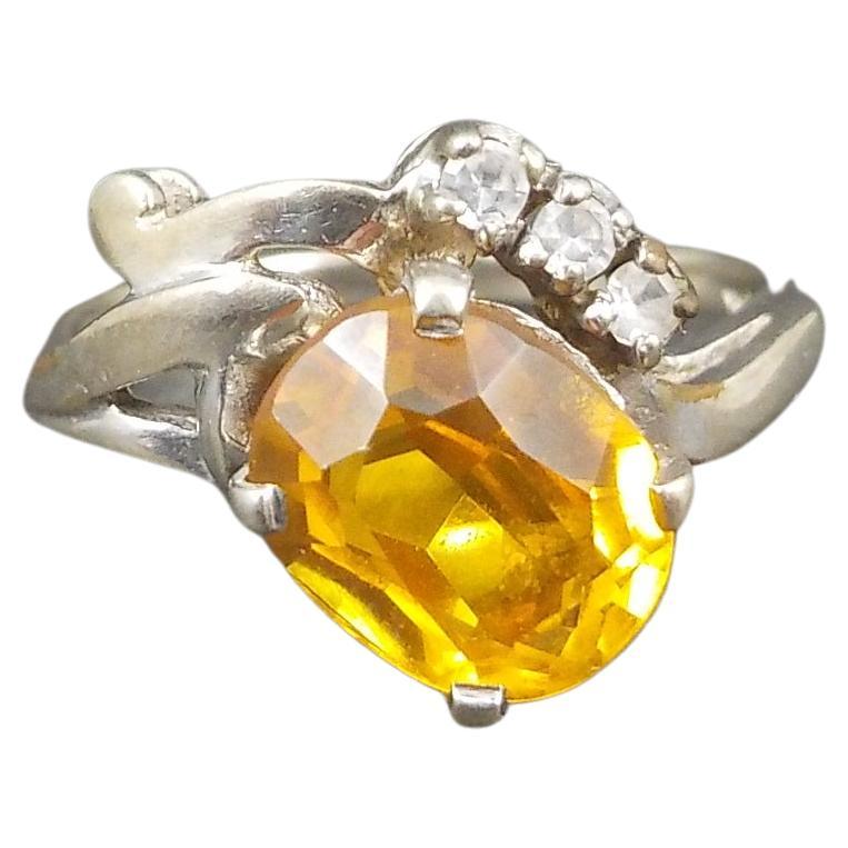 Vintage 10K Yellow Orange Sapphire Ring Size 8 For Sale