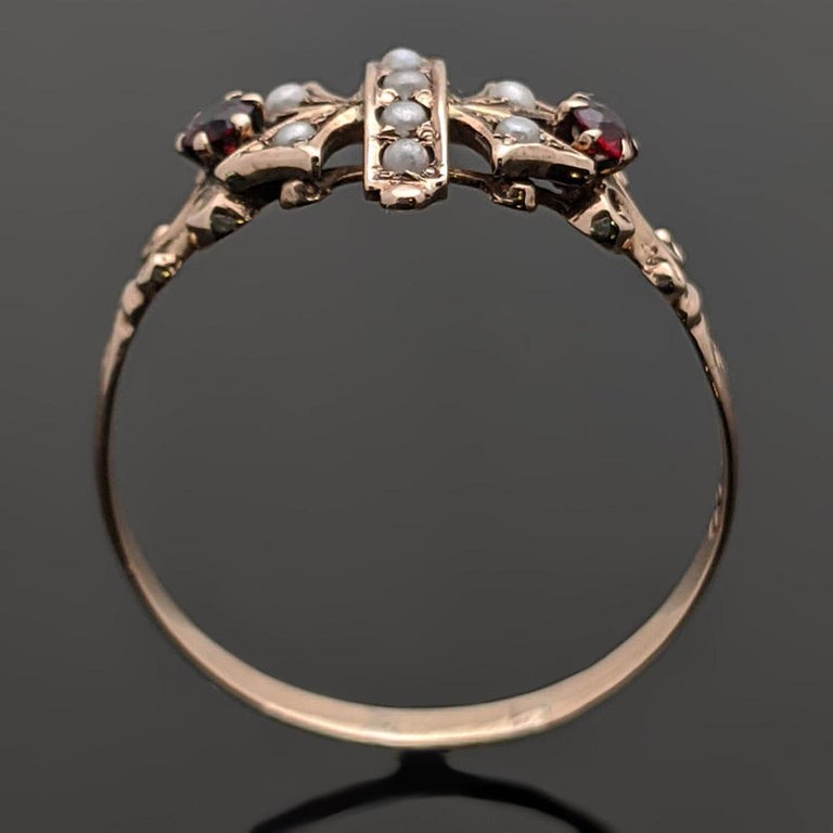 Vintage 10 Karat Rose Gold Ruby and Pearl Ring Etruscan Style For Sale ...