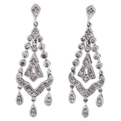Vintage 10KT White Gold Diamond Chandelier Earrings, Diamond Dangle