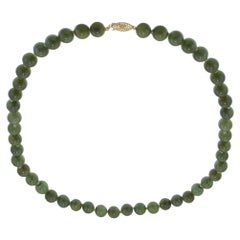 Vintage 10MM Jade Bead Necklace with 14KT Yellow Gold Clasp