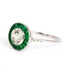 Vintage 1.10 Carat Diamond and Emerald Platinum Target Ring
