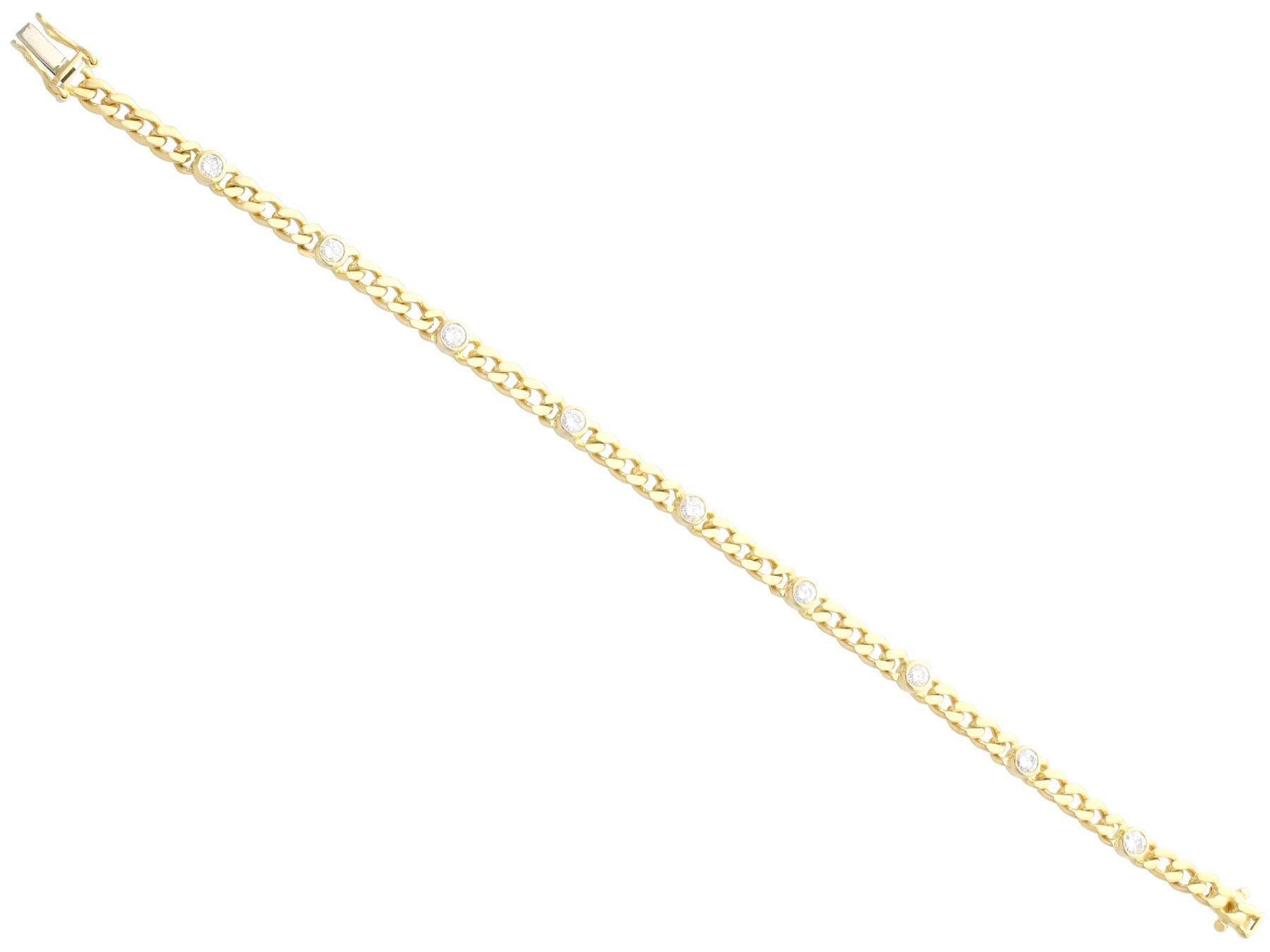Taille ronde Bracelet vintage en or jaune 18 carats et diamants de 1,10 carat, c. 1990 en vente