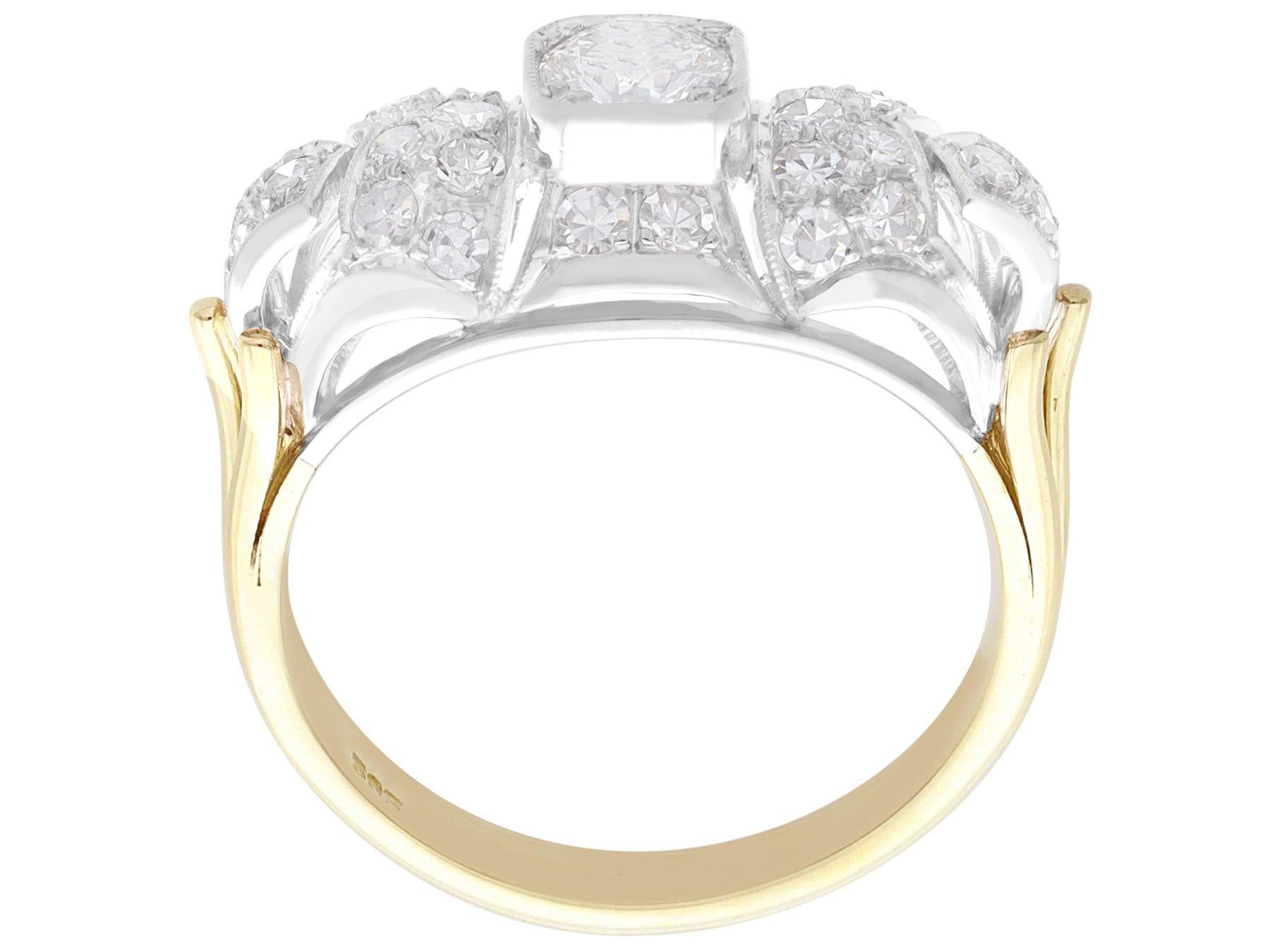 Women's or Men's Vintage 1.10 Carat Diamond and Yellow Gold Cocktail Ring For Sale