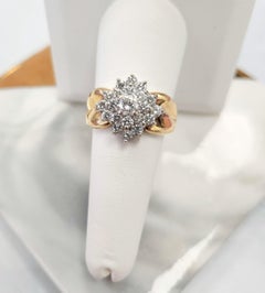 Vintage 1.50 Carats Diamond Cluster Ring in 14K White & Yellow Gold