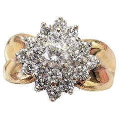 Vintage 1.50 Carats Diamond Cluster Ring in 14K White & Yellow Gold