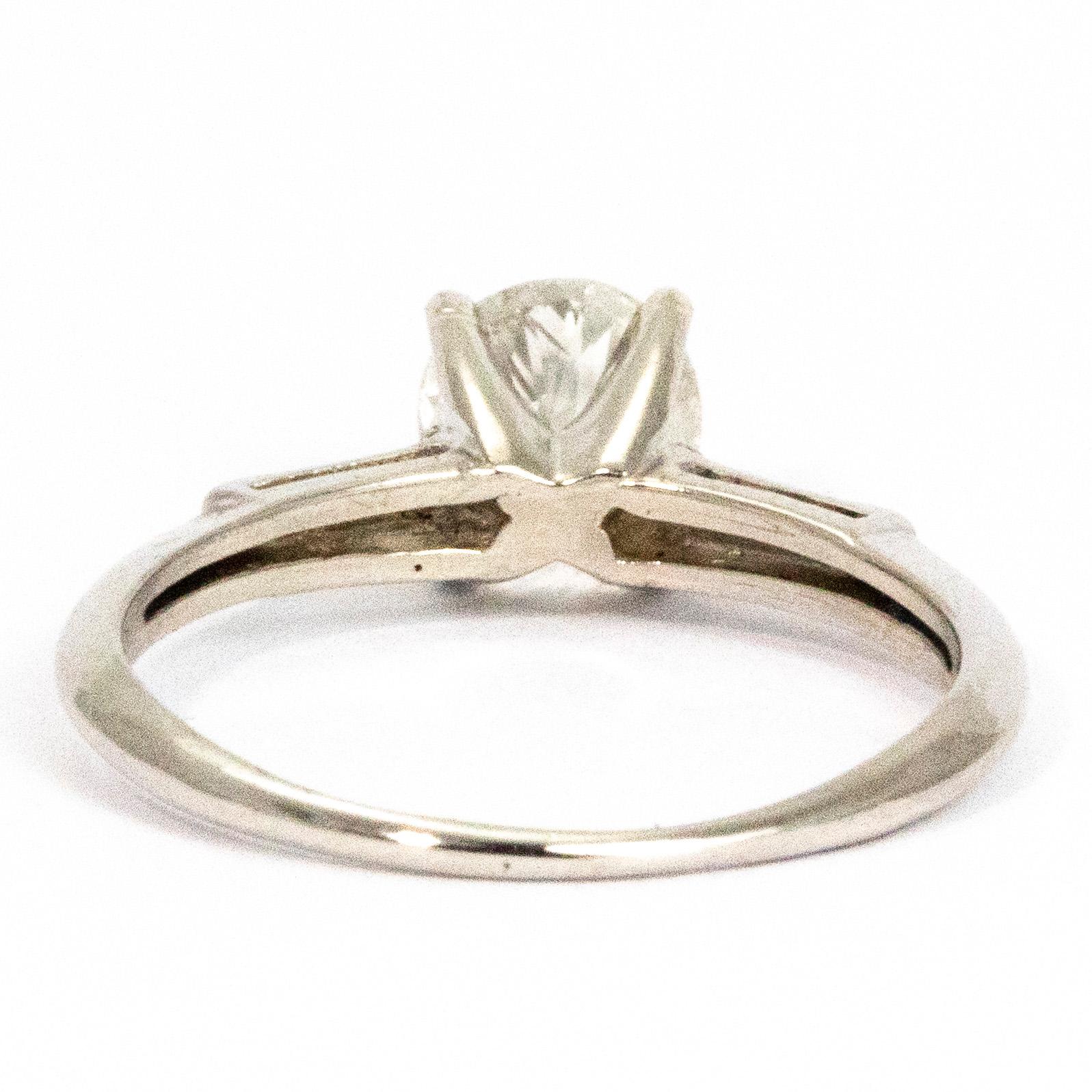 Baguette Cut Vintage 1.10 Carat Diamond Solitaire Ring For Sale