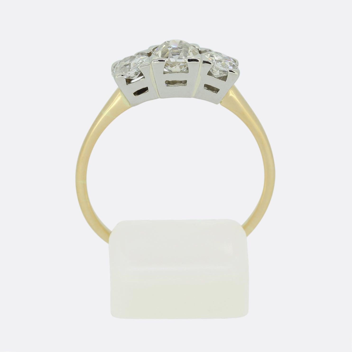 Women's Vintage 1.10 Carat Old Cut Diamond Three Stone Ring For Sale