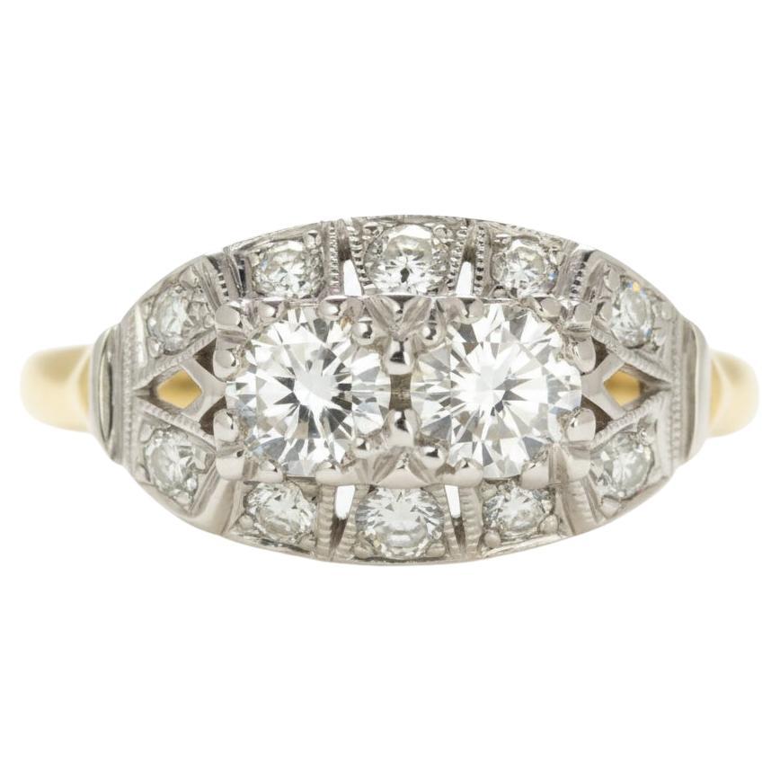 Vintage 1.10 Carat Old European and Round Diamond 14K Yellow and White Gold Ring (bague en or jaune et blanc) en vente