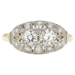 Vintage 1.10 Carat Old European and Round Diamond 14K Yellow and White Gold Ring