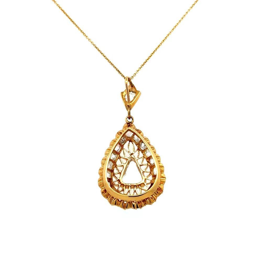 Modernist Vintage 1.10 Carat Pear Rose Cut Diamond Gold Pendant Necklace For Sale