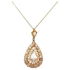 Vintage 1.10 Carat Pear Rose Cut Diamond Gold Pendant Necklace