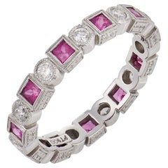 Vintage 1.10 carat pink sapphire diamond platinum band
