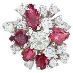 Vintage 1.10 Carats Diamonds 1.30 Carats Ruby 18 Carats White Gold