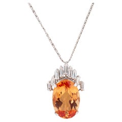 Vintage 11.00 carat imperial topaz diamond 18k white gold necklace