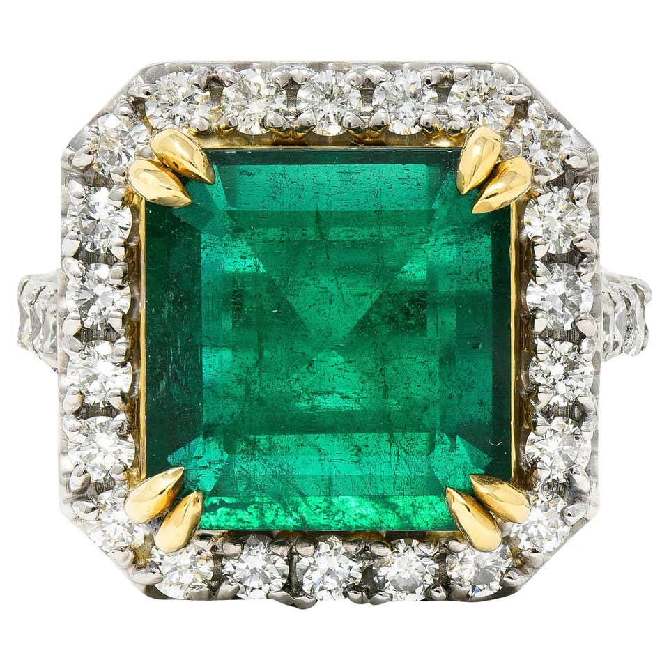 Antique Emerald Diamond 18 Karat Gold Ring For Sale at 1stDibs
