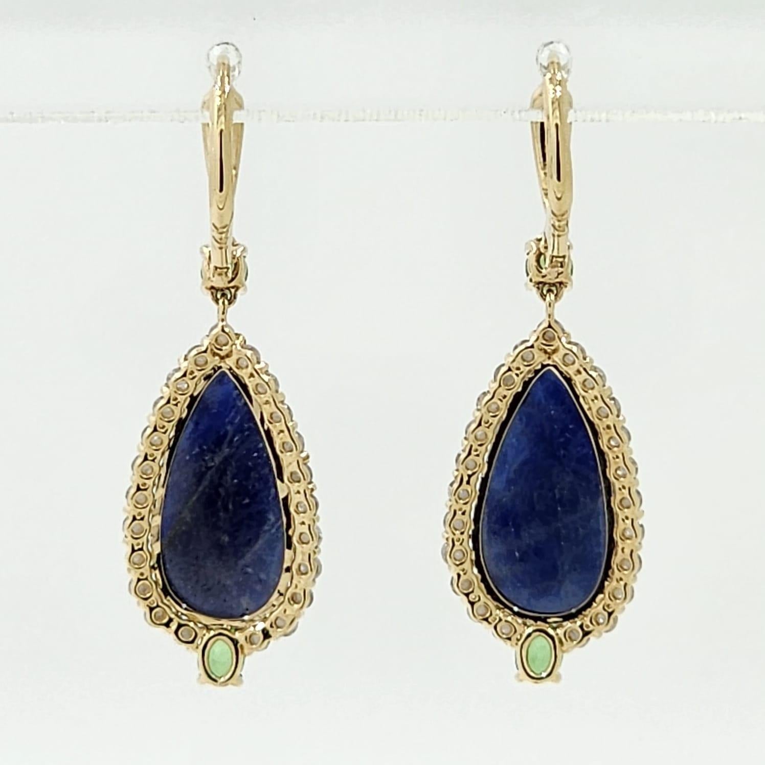 Pear Cut Vintage 10.87 Carat Sapphire Tsavorite Natts Diamonds Dangle Earrings For Sale