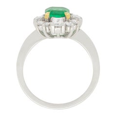 Vintage 1.10ct Emerald and Diamond Cluster Ring, c.1960s