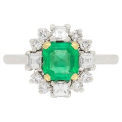 Retro 1.10ct Emerald and Diamond Cluster Ring, c.1960s
