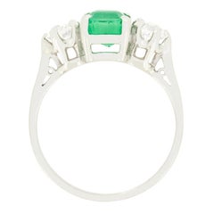 Vintage 1.10ct Emerald and Diamond Three Stone Ring, c.1950s