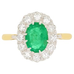 Vintage 1.10ct Emerald & Diamond Halo Ring, c.1962