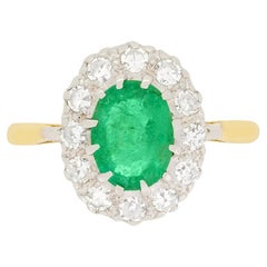 Anello vintage con smeraldo e diamante a raggiera da 1,10 carati, 1962 circa