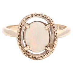 Vintage 1.10ct Oval Opal Gold Ring, 10K Yellow Gold, Ring Size 5.5, Rainbow Opal