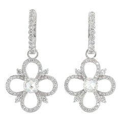 Pendants d'oreilles vintage en or blanc 18 carats avec diamants taille rose 1,10 carat