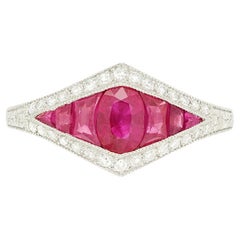 Vintage 1.10ct Ruby and Diamond Seven Stone Ring, c.1970s