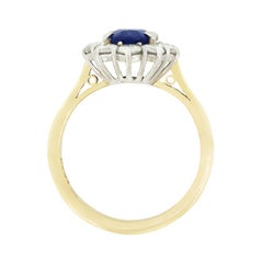 Vintage 1.10ct Sapphire and Diamond Cluster Ring, hallmarked 1983