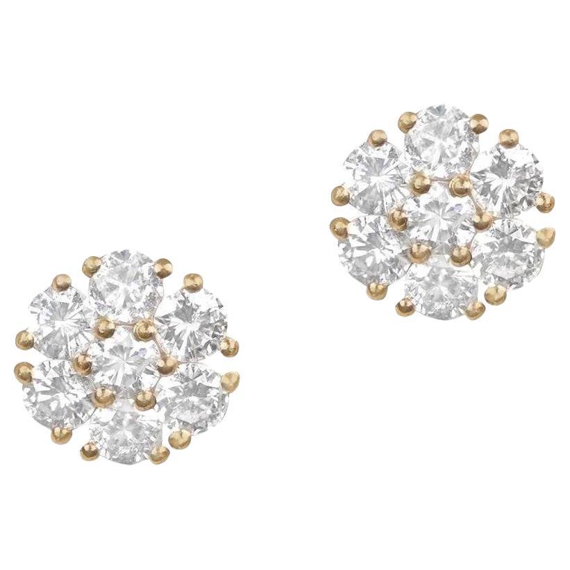 Vintage 1.10ct Transitional Cut Diamond Cluster Earrings, 18k Yellow Gold  For Sale