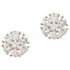 Boucles d'oreilles vintage grappe de diamants taille transitionnelle 1,10 carat, or jaune 18 carats 