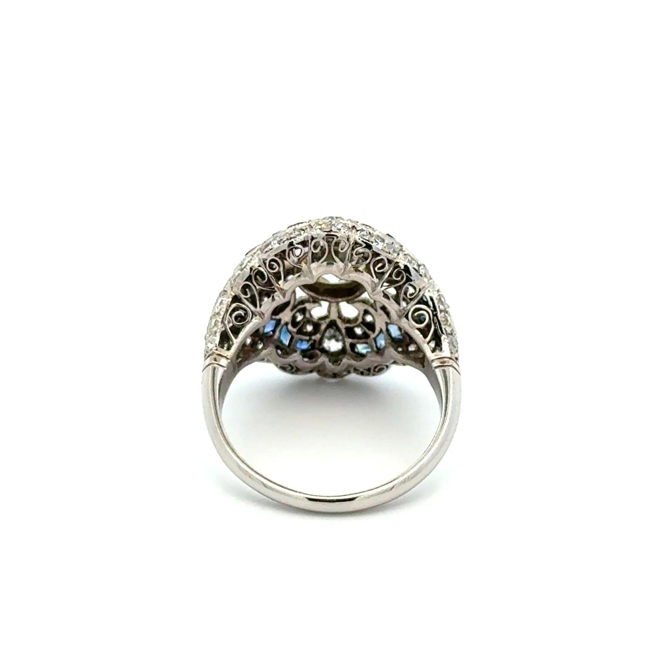 Vintage 1,11 Karat Diamant und Saphir Platin Filigran Ring im Zustand „Hervorragend“ im Angebot in Montreal, QC